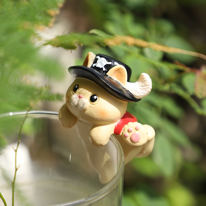 Resina creativa gatito trepa tanque decoración jardinería micro paisaje colgante acuario interesante gatito colgante colgante