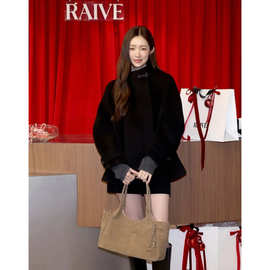 现 2025冬季新款韩国设计师ra*ve车静媛羊毛皮带扣毛呢大衣外套