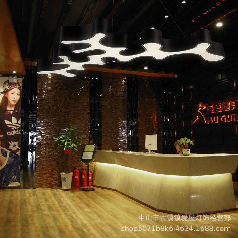 LED art pendant lights for shop lobbies, reception areas, gyms, internet cafes, industrial style lighting, and customizable showroom lighting.