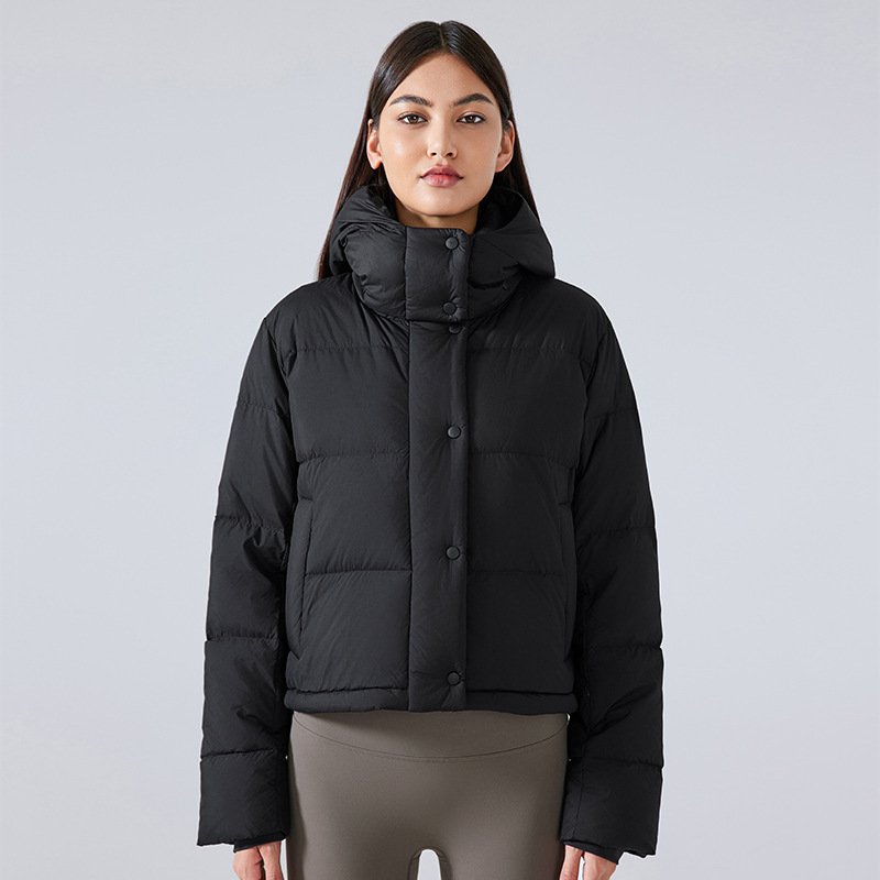 Otoño e invierno 2025 nueva chaqueta de plumón térmica de cuello doble puerta chaqueta de plumón casual femenina con capucha impermeable y resistente al viento