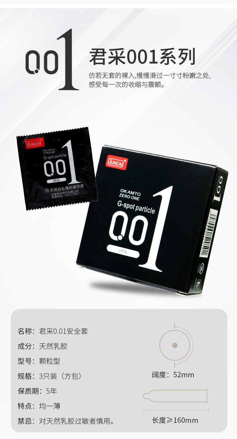 Juncai 001 Latex Condoms, Ultra-Thin Textured and Smooth, Medium, 2/3 Pack — detail image 7