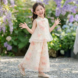 童装夏款古风国风汉服唐装改良款六一表演仙女彩蝶两件套一件代发