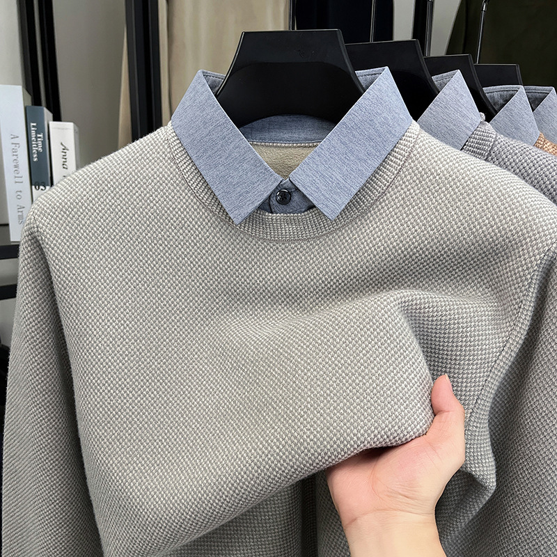 Herbst/Winter 2026/2025: Neues zweiteiliges Herren-Langarmshirt mit Fleecefutter, dicker, einfarbiger Sohle und schlichtem Design_voghion.com