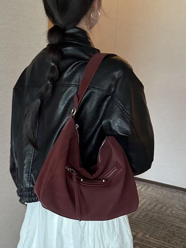 复古磨砂机车包高级感大容量时尚托特包休闲百搭水桶包单肩斜挎包|undefined