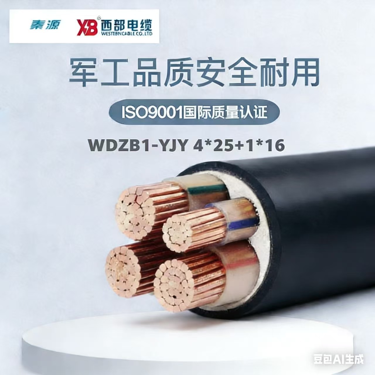 特价西部电缆WDZB1-YJY 4*25+1*16mm²阻燃级低压铜芯电线