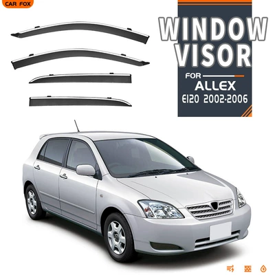 Suitable for Toyota Corolla Allex Window Visor Window Rain and Sunshade (Rain shield) - cross-border-precision-without-logo-toyota-allex-hatchback-mk9-e120-2002-2006-silver-bright-strip-rain-shield-corner-protector-packaging