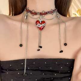 暗黑朋克多层铆钉皮革choker小众设计感十字架锁骨链哥特辣妹颈链