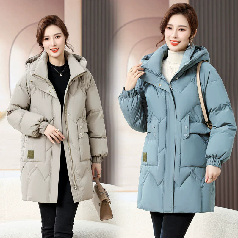 Пуховик для молодой мамы, женский модный пуховик средней длины в западном стиле, 2023 год, для женщин среднего и пожилого возраста, на осень-зиму, с хлопковой подкладкой