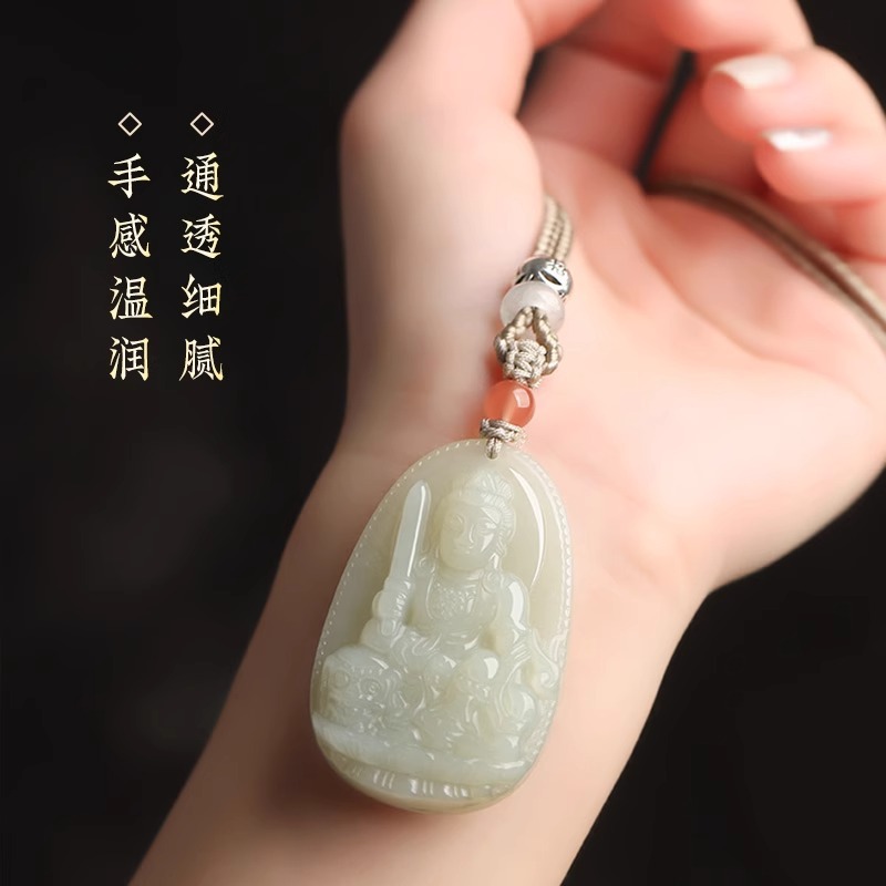 HETIAN JADE BENMINGFO 펜던트 12 조디악 후원자 성자 AVALOKITESVARA AVALOKITESVARA PUXIAN MANJUSRI VANITY 펜던트