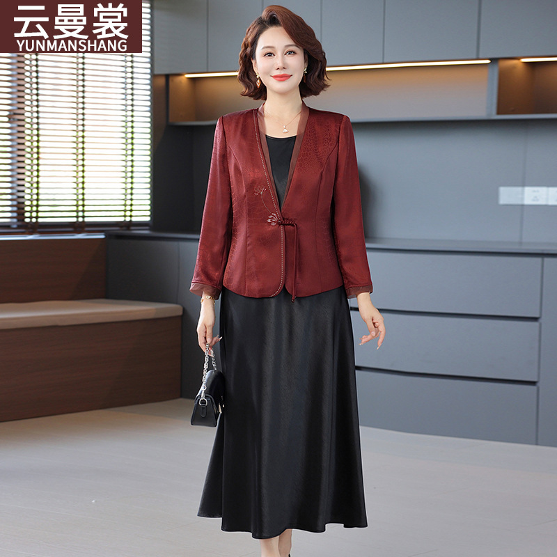 妈妈秋装连衣裙套装气质2025新款喜婆婆婚宴装中老年女士国风外套