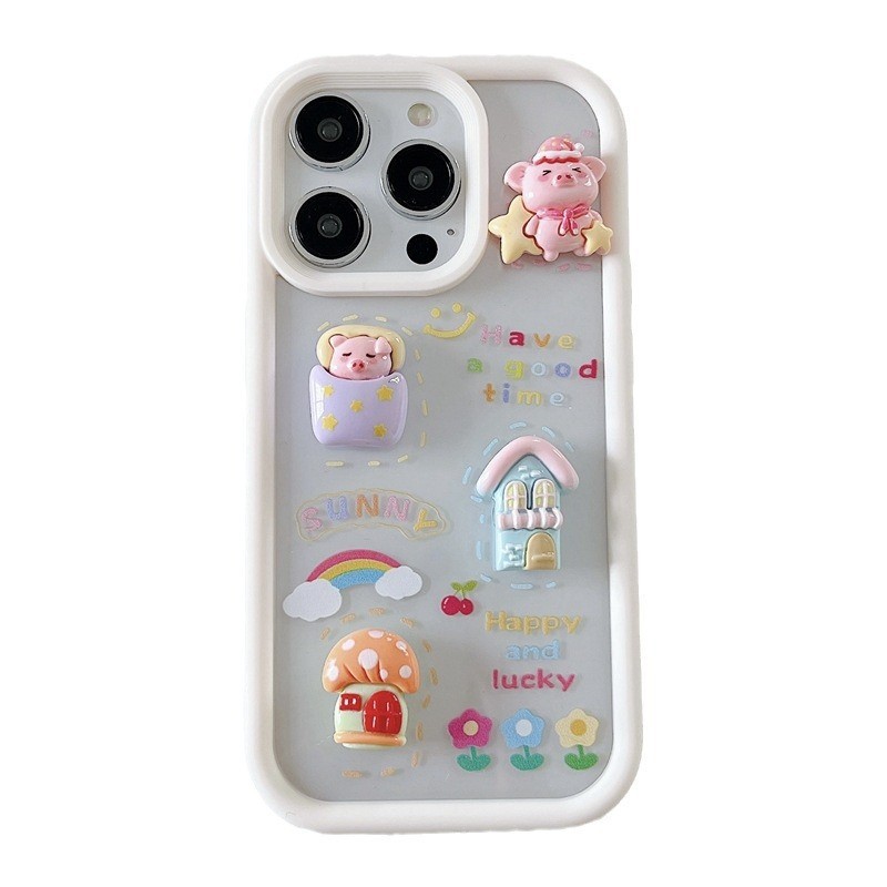 Phone Case For Iphone 14 Pro Max 15 13 12 Transparent Pink Piglet_voghion.com