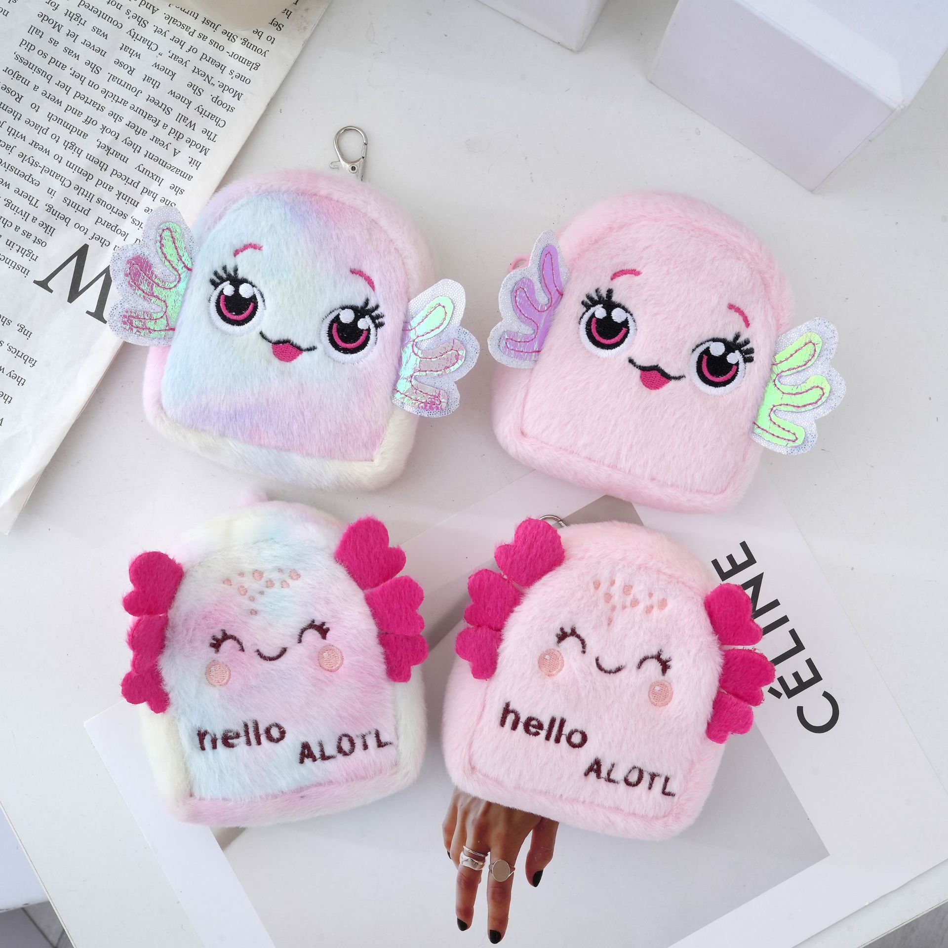 Cross-Border New Product Children's Colorful Plush Tie-Dye Wallet with Embroidered Patterns Cute Cartoon Coin Purse