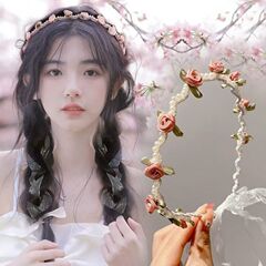 お姫様の花の輪のカチューシャの女の子の超仙の真珠のバラの花のヘアバンドのシルクの布のリボンのリボンの一体の髪飾りの花の子供のカチューシャ