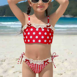 2025新款印花波点儿童分体泳衣吊带跨境厂家批发女宝宝泳装两件套