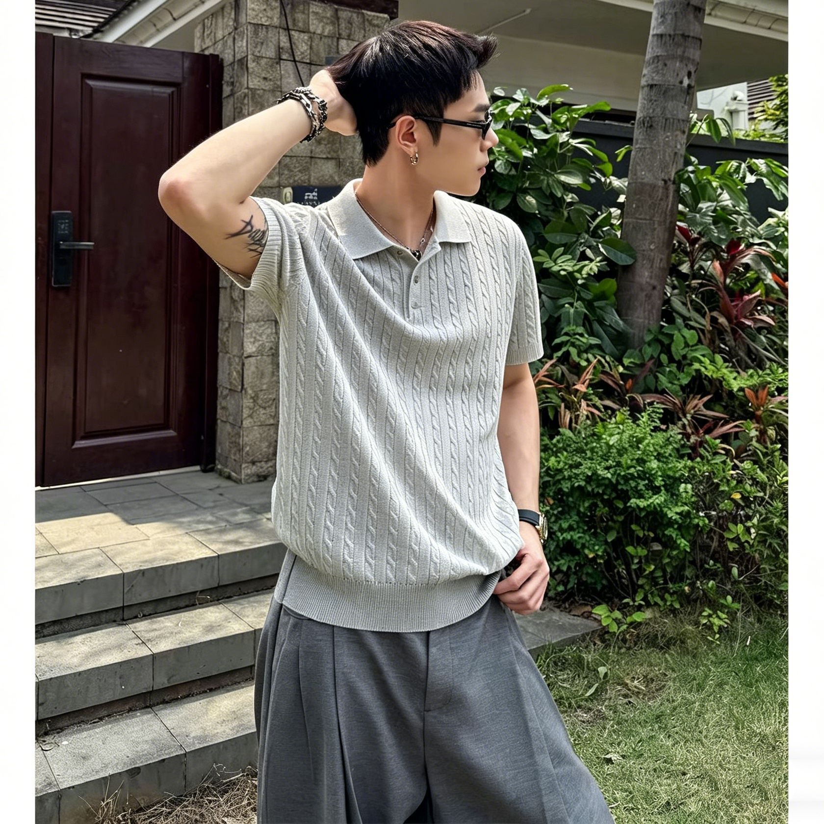 Camisas polo de manga corta de estilo antiguo camiseta de punto hombre torcido británico de negocios camiseta de hielo comercio internacional al por mayor
