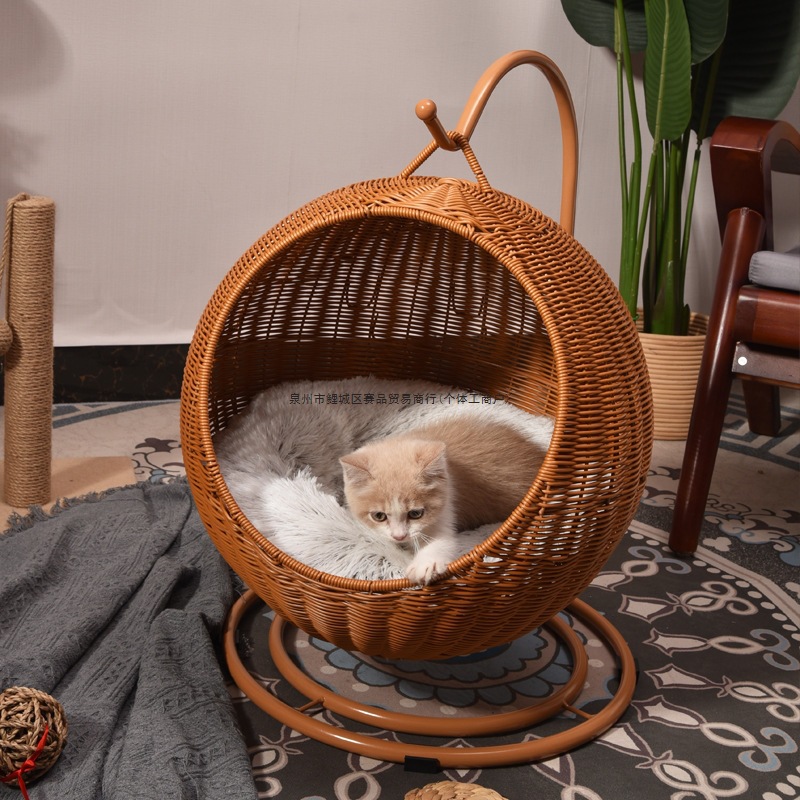 Cat Nest Rattan Cat House for All Seasons, Villa, Removable and Washable Household Cat Cage, Kennel, Cat Bed, Pet Supplies.