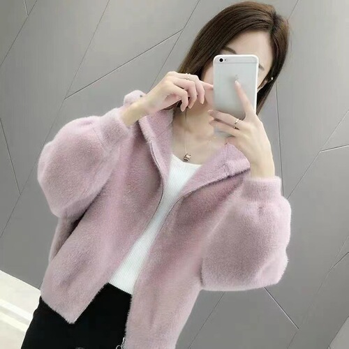 Women's Fashionable Autumn/Winter Korean Version New Versatile and Ethereal Water Fox Faux Fur Long-Sleeve Top Loose Knit Cardigan