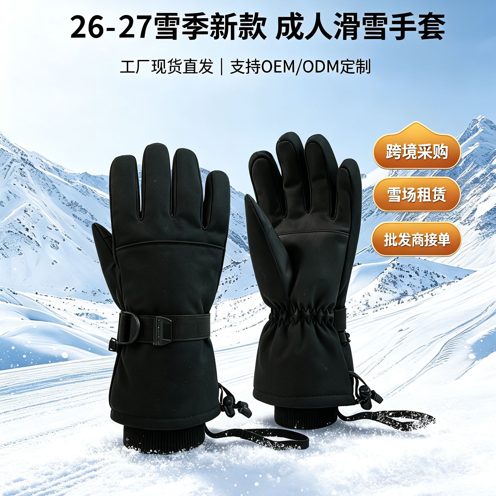 Cross-border ski gloves, waterproof, touchscreen, fleece-lined, warm outdoor gloves, support OEM customization, foreign trade wholesale.
