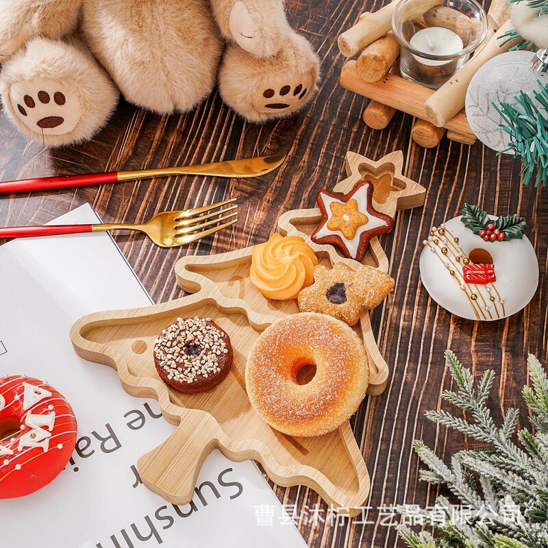 Bamboo Children's Day Dinner Plate Birthday Party Decoration Tray Christmas Tree Snack Plate Children's Cartoon Food Plate