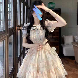 娃娃领甜美可爱小清新连衣裙夏季初中高中学生洛丽塔碎花公主裙子