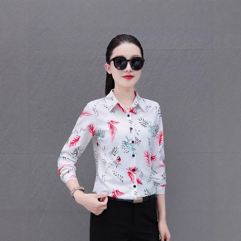 Women's Shirts, New Long-Sleeved Fashionable Shirts, Casual Tops, Spring and Autumn Styles, Printed Chiffon Shirts for Middle-Aged Mothers