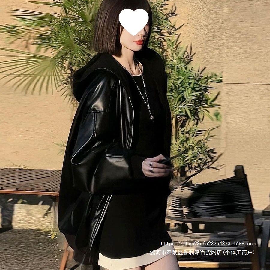 黑色系御姐仿羊羔毛外套皮衣女冬连帽麂皮绒内里皮毛一体两面可穿