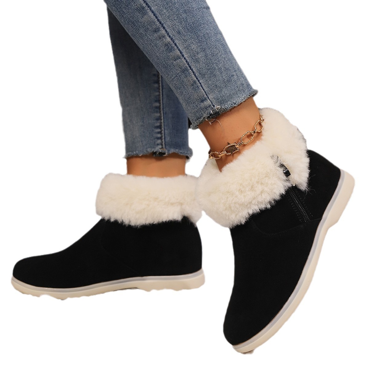Snow boots women's fur one winter warm short tube diagonal women's cotton shoes boots_voghion.com