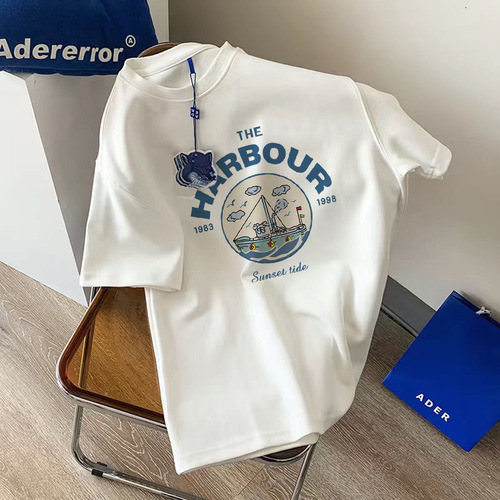 2025 Summer Round Neck Short Sleeve T-Shirt for Men Loose American Letter Print Top Instagram Trendy Print Half Sleeve