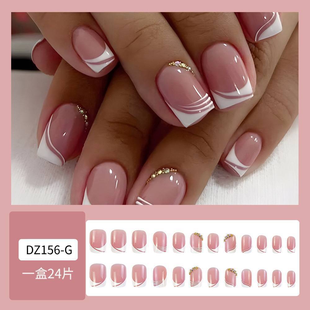 Simple francés desgaste de uñas corto puro deseo pila diamante pieza de uñas transfronteriza falsa prensa de uñas en las uñas