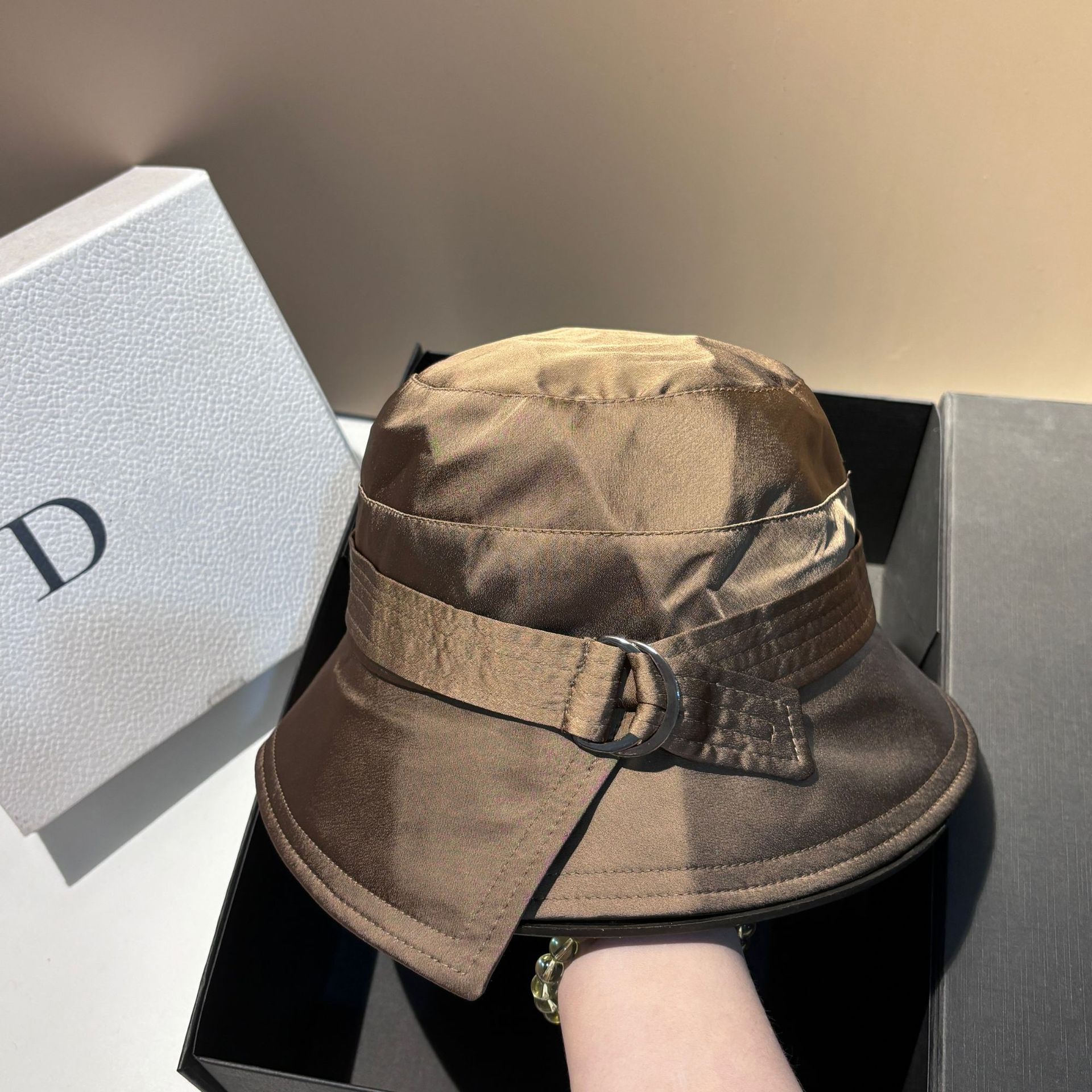 Spring/Summer New Acetate Fabric Belted Bucket Hat - Fashion Casual Youthful Versatile Luxury Designer Hat For Women - Thumbnail 6