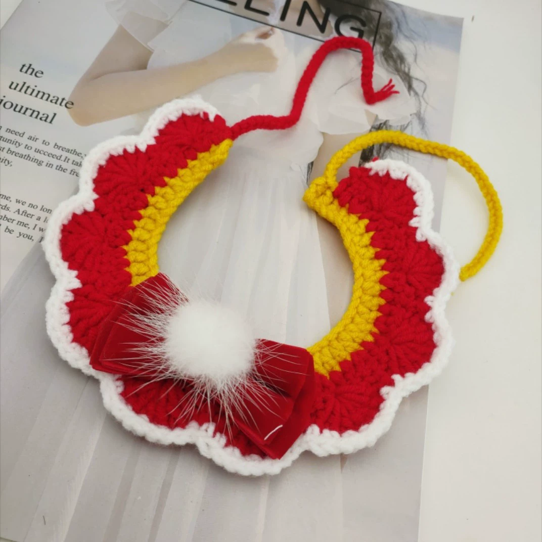 Домашнее животное кошка Миа Новогодняя собака ручной крючок шерстяной вязаный нагрудник воротник британская короткая американская кукла милое полотенце в вертел