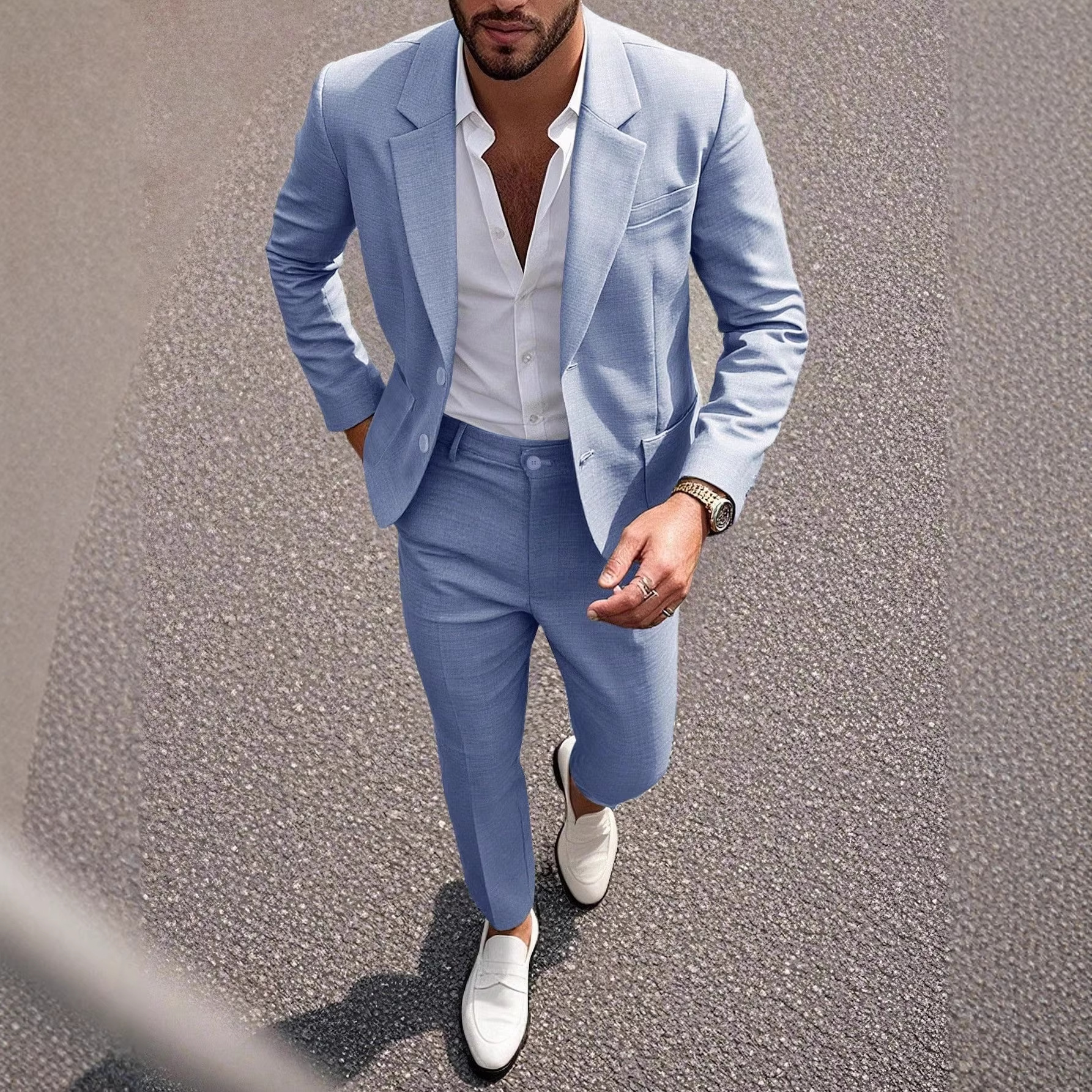 2026 Spring/Summer Cross-Border European And American Men's Set, Solid Color Elegant Banquet Dress, Light Business Suit_voghion.com