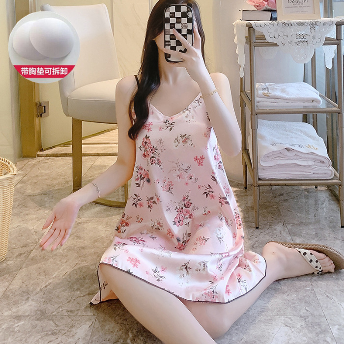 2024 pijama de verano cinta de simulación cojín de pecho delgado de dibujos animados sexy vestido de pijama de ropa de casa de mujer vestido unificado