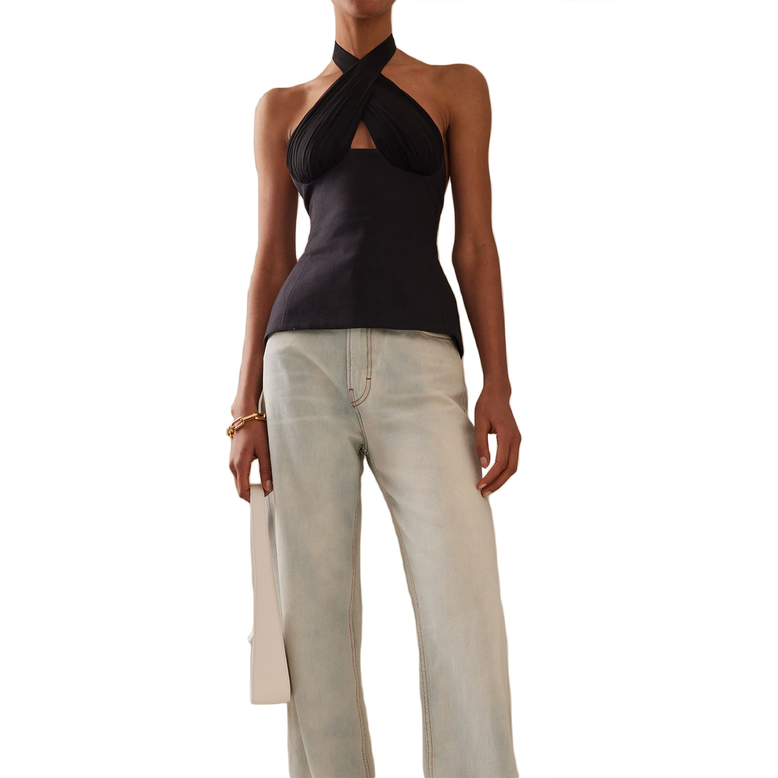 Летний модный топ с завязками на шее, повседневный сексуальный европейский и американский модный модный однотонный топ без рукавов, оптовая продажа