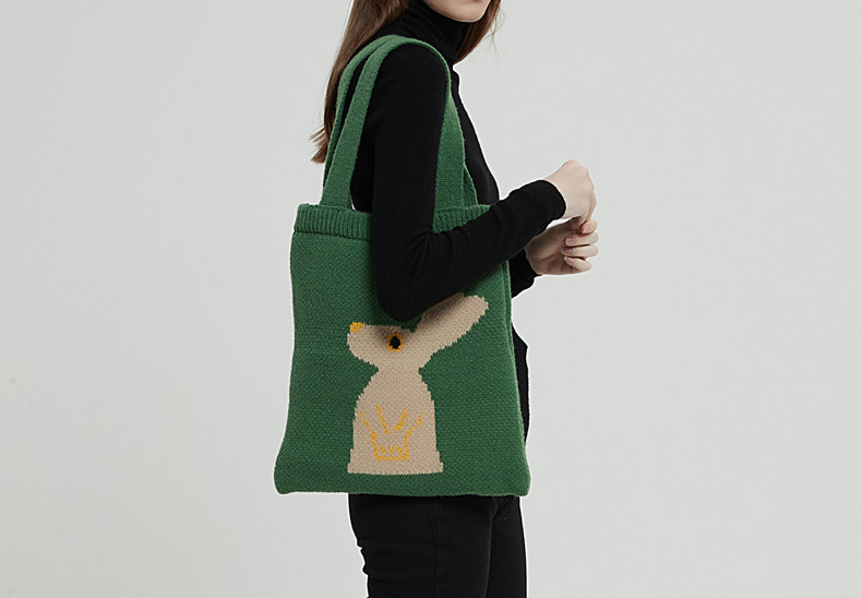 Unisex Knitted bag Rabbit Woven women's shoulder bag lazy casual bag_voghion.com