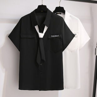 Deformed Polo Collar Printed Ins Shirt All-match Casual Fashion Top 2024 Summer New plus size Shirt
