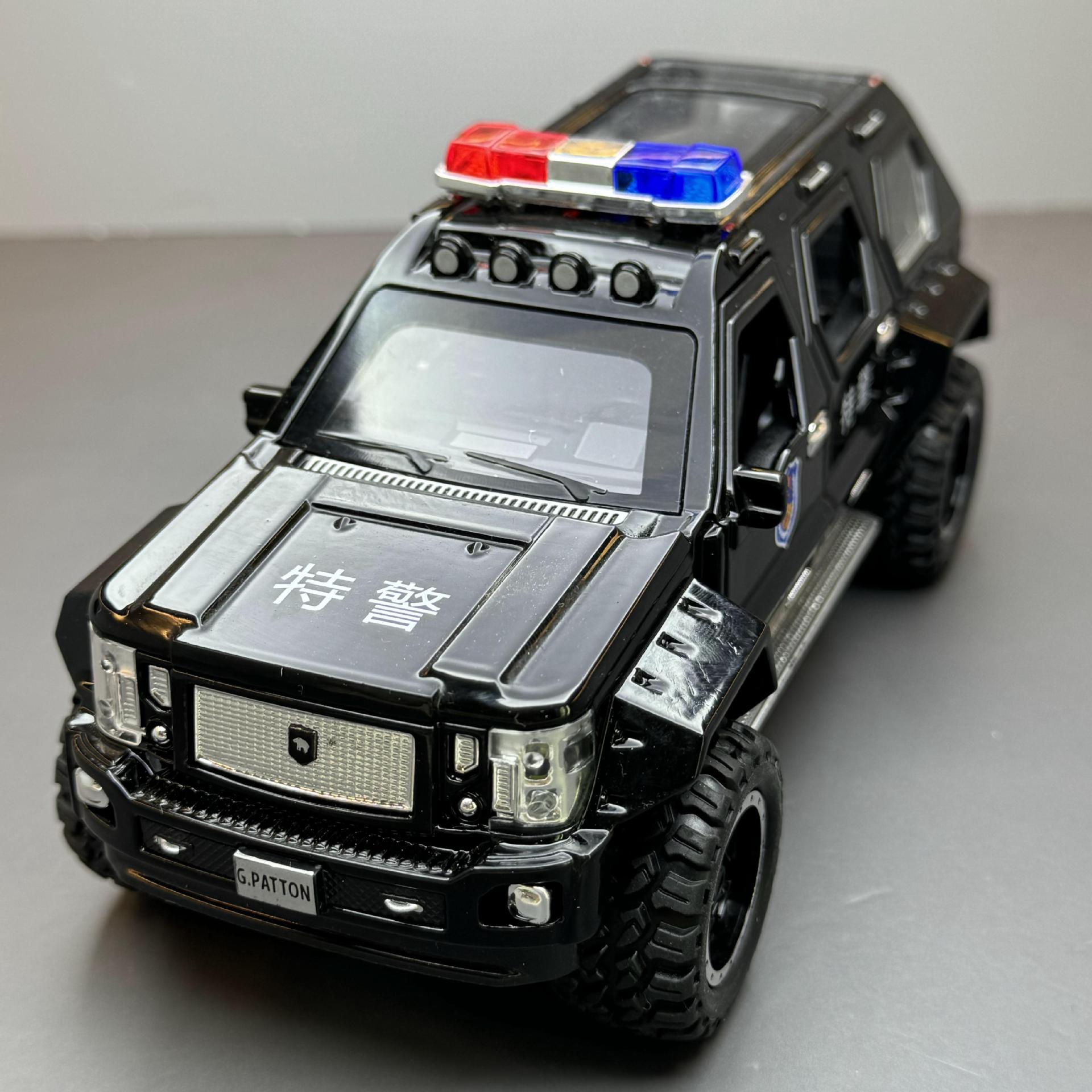 Modelo de coche de aleación de simulación de coches 1:24 George Barton Tire hacia atrás coche de policía con sonido y luz modelo de coche de juguete colección de decoración