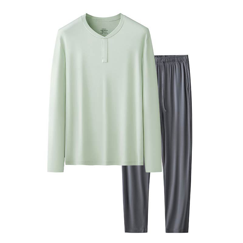 Nueva camiseta de manga larga para hombre modal de doble cara de primavera y verano, traje de pantalón, pijamas de color sólido, servicio a domicilio