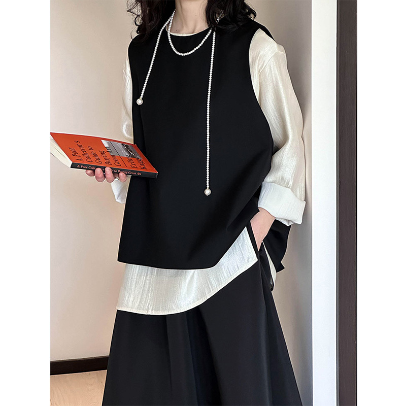 Tangerine Zhi Early Autumn New Back Slit Suit Vest Women's Casual, Fashionable, Exquisite, Quiet and Luxurious Stacking Top 1588