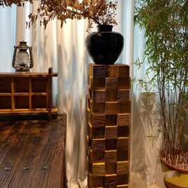 老榆木收纳柜实木落地花架诧寂风餐边柜客厅防尘整理柜民宿家具
