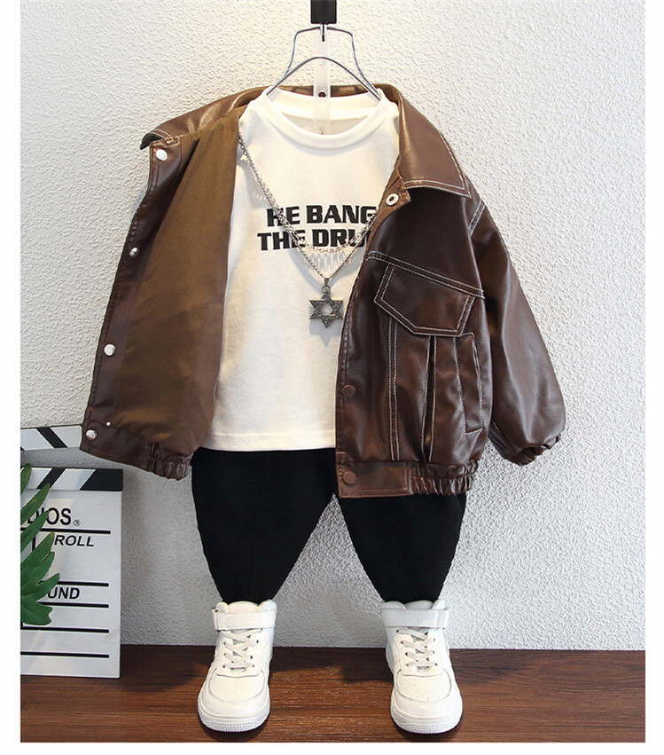Mingxian Leather 2024 Autumn New Korean Edition Children's Cool and Handsome Jacket Boys' Spring Top_voghion.com