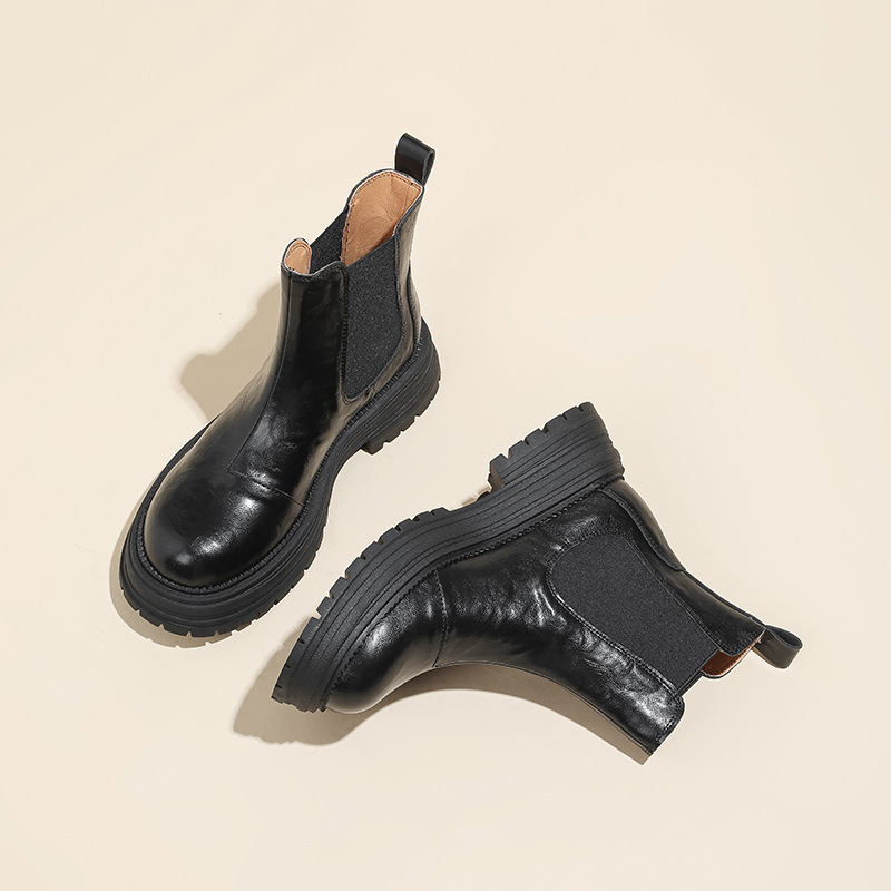Simple Stylish~ Vintage British Style Round Toe Chunky Heel Platform Short Boots For Women, New Autumn And_vogvips.com