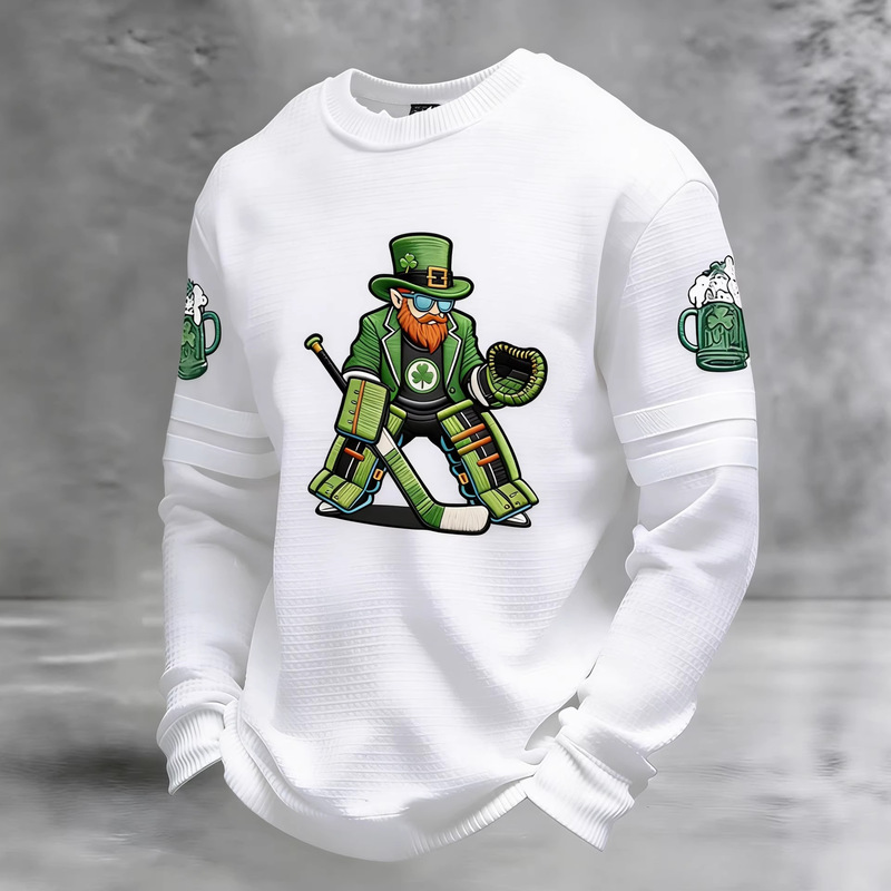 Amazon Independent Site Cross-Border St. Patrick's Day Leprechaun Ice Hockey Clover Print Sweatshirt European and American Style for Men Amazon Independent Site Cross-Border St. Patrick's Day Leprechaun Ice Hockey Clover Print Sweatshirt European and American Style for Men