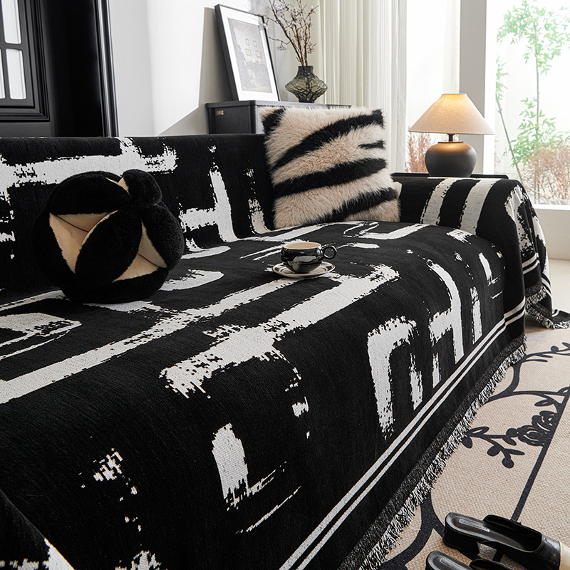 Blanco y negro nieve sofá cubierta antideslizante anti-sucio anti-gato arañazo toalla de sofá de una sola pieza de cuatro estaciones cubierta de sofá universal