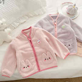 女童秋冬外套宝宝2025新款甜美可爱毛绒保暖开衫儿童冬装百搭上衣