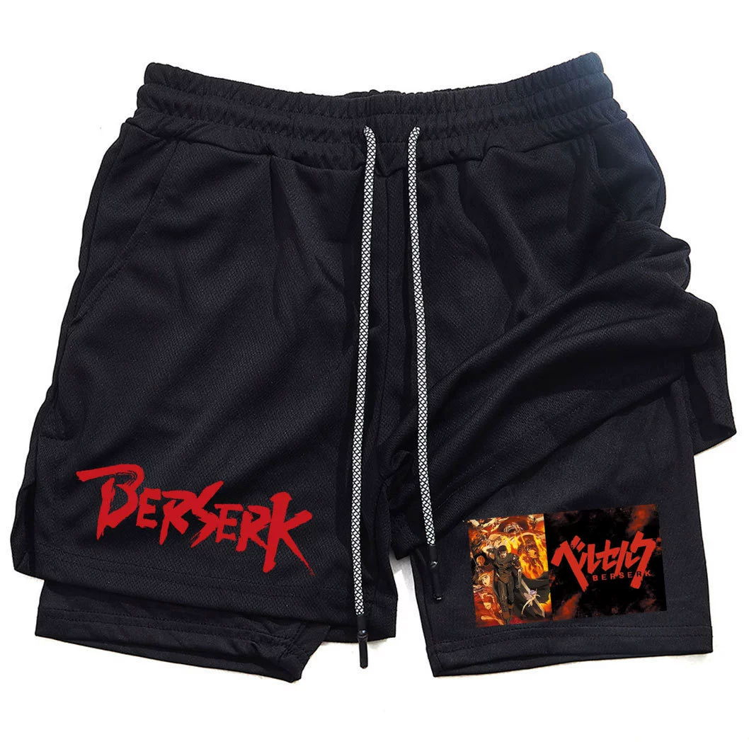Японская анимация Berserk Sword Wind Legend Peripheral Print Мужские спортивные шорты фитнес Двойной слой Пятиминутные шорты