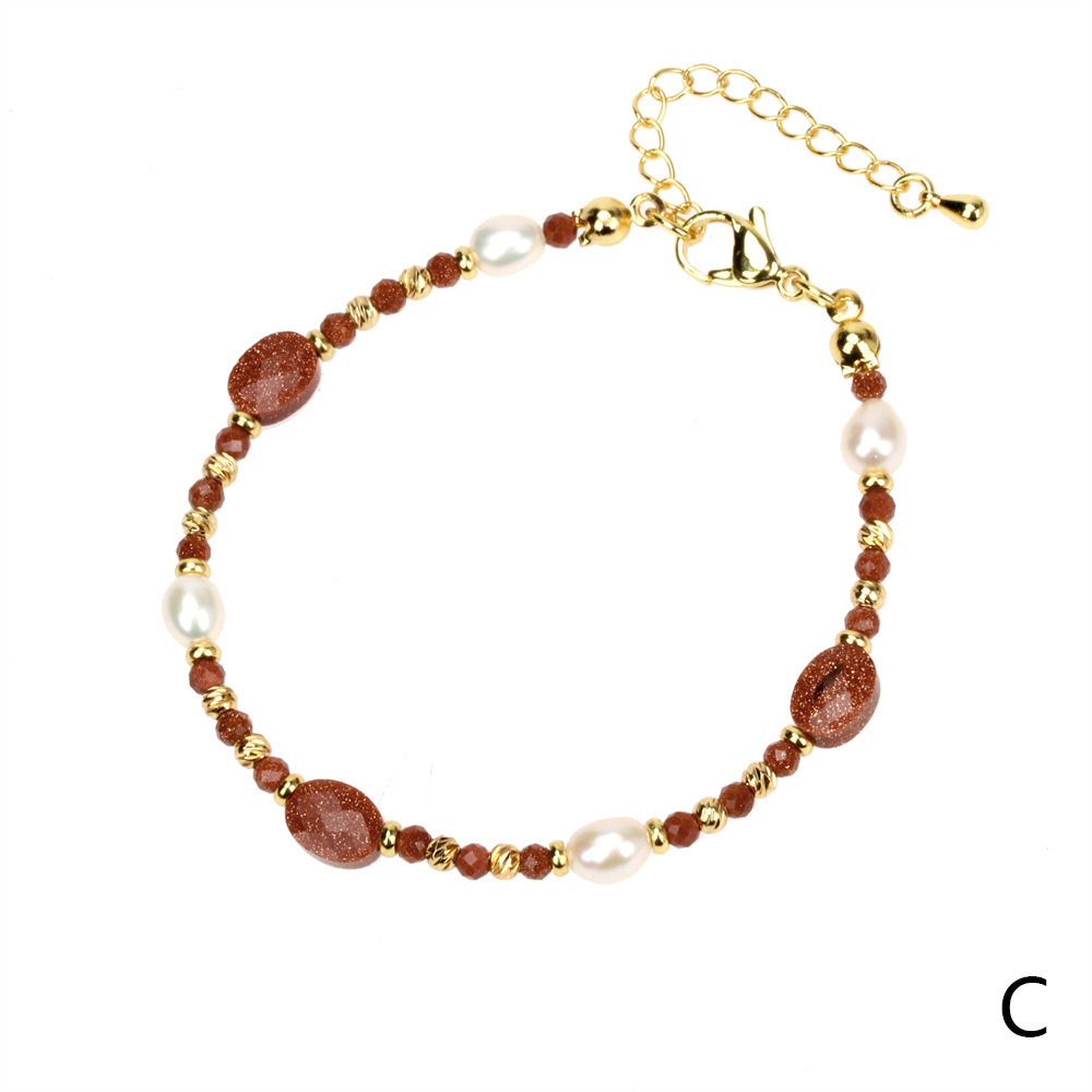 fashion natural section blue gold beaded freshwater pearl copper bracelet wholesale