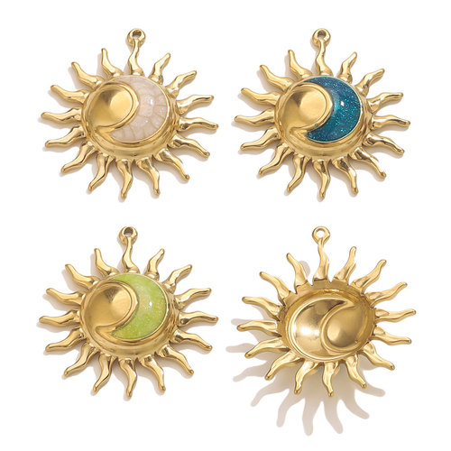 Eurasian stainless steel 18k gold sun and moon pendant with oil drop, DIY necklace and bracelet accessories