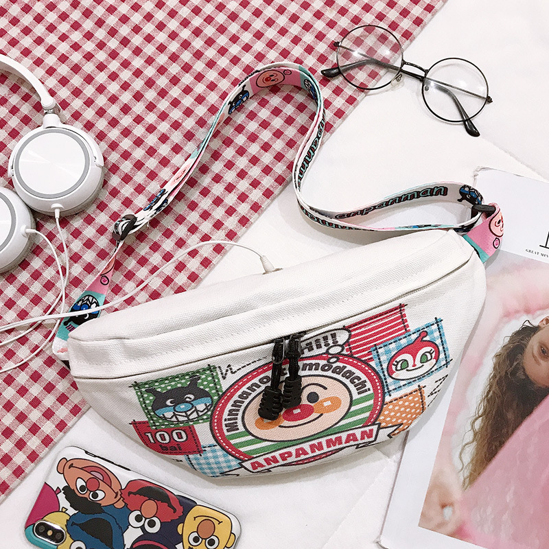 Bolsa de pecho para mujer 2024 nueva personalidad bolsa de lona impresa bolsa de dibujos animados Harajuku japonesa bolsa de lona de hombro