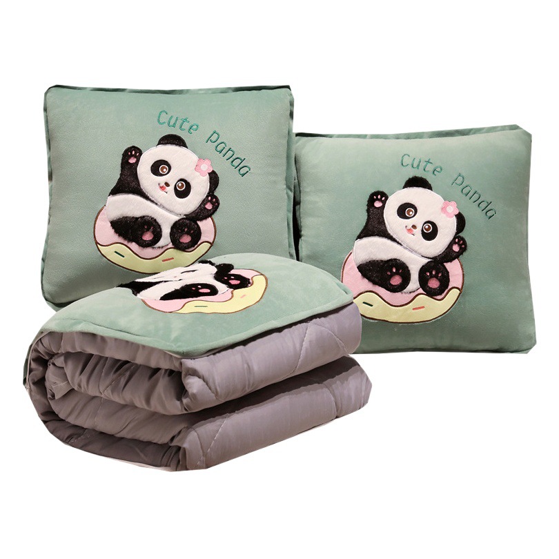 Panda almohada edredón Oficina de doble uso engrosada siesta plegable de aire acondicionado manta de dos en uno almohada de coche